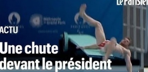 Le plongeur Alexis Jandard chute devant Macron lors de l’inauguration de la piscine olympique